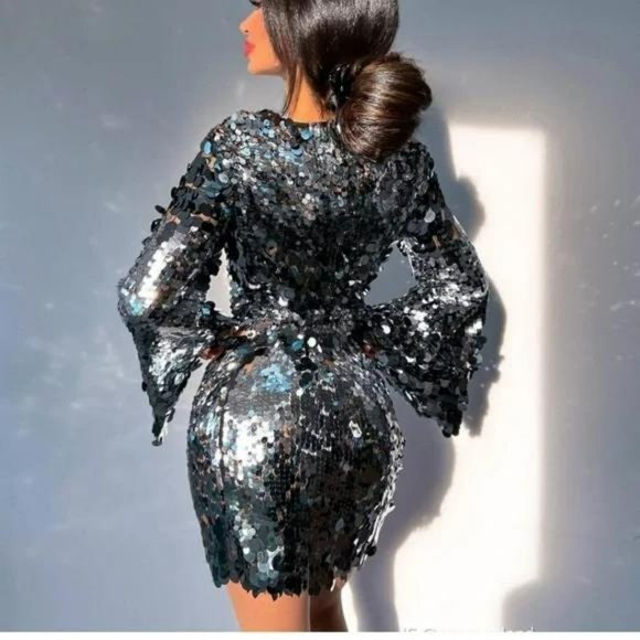 ZARA SEQUIN SKIRT SILVER - Picture 4 of 8